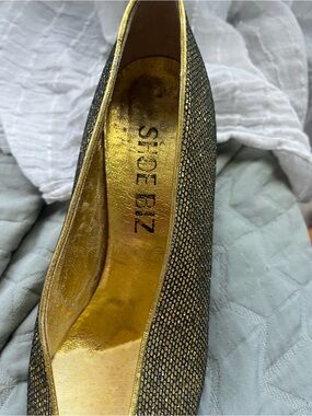 Gold and Black Glitter Flat Pump by